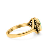 Filigree Petite Dainty Lab Opal Ring Solid Round Oxidized 925 Sterling Silver