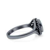 Filigree Petite Dainty Lab Opal Ring Solid Round Oxidized 925 Sterling Silver