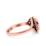 Filigree Petite Dainty Lab Opal Ring Solid Round Oxidized 925 Sterling Silver