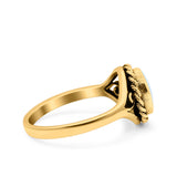 Filigree Petite Dainty Lab Opal Ring Solid Round Oxidized 925 Sterling Silver