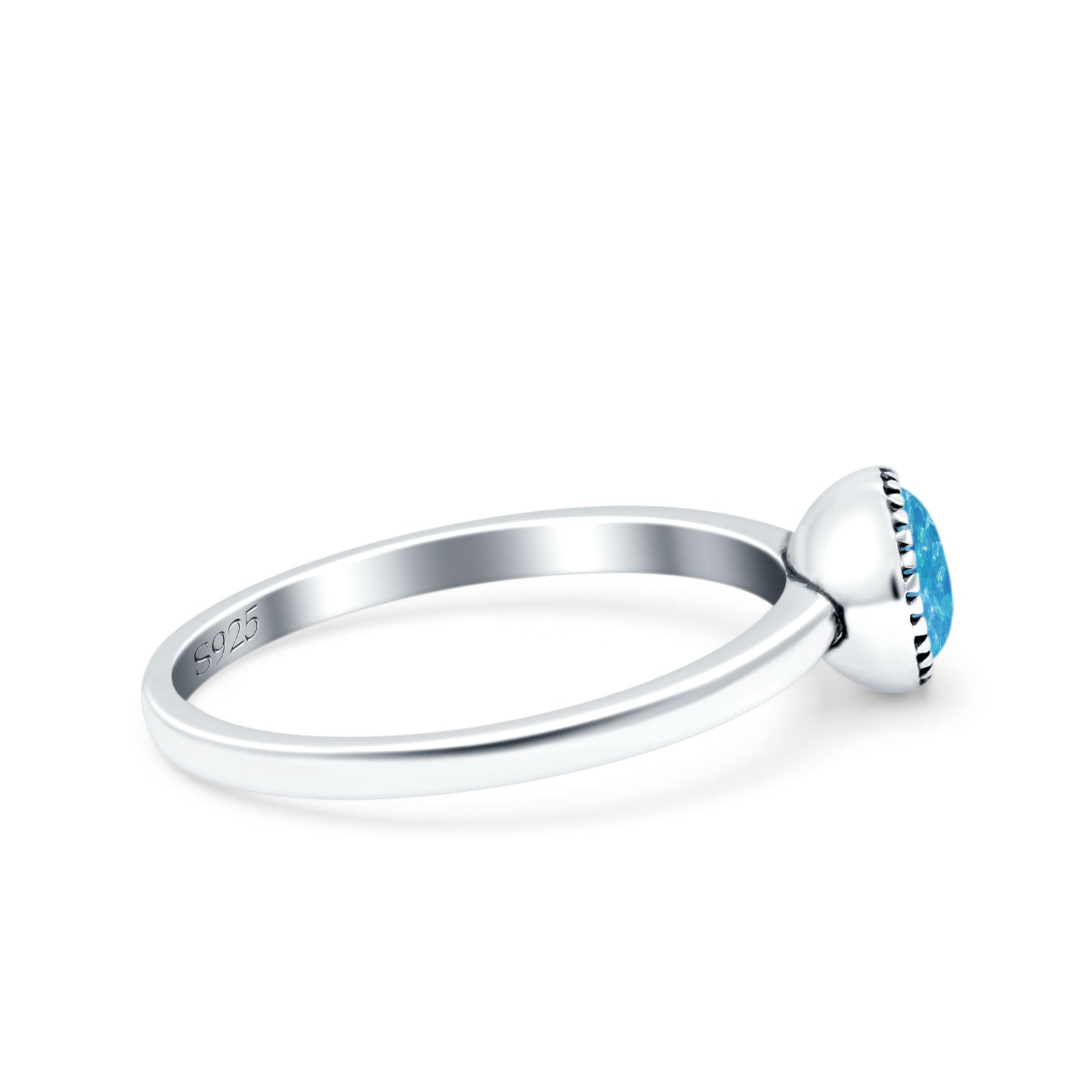 Petite Dainty Lab Opal Ring Solid Round Oxidized 925 Sterling Silver