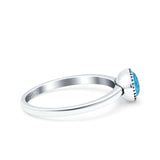 Petite Dainty Lab Opal Ring Solid Round Oxidized 925 Sterling Silver