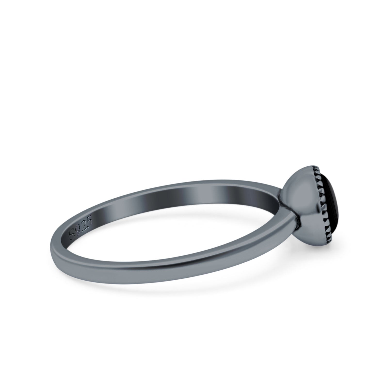 Petite Dainty Lab Opal Ring Solid Round Oxidized 925 Sterling Silver