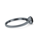 Petite Dainty Lab Opal Ring Solid Round Oxidized 925 Sterling Silver