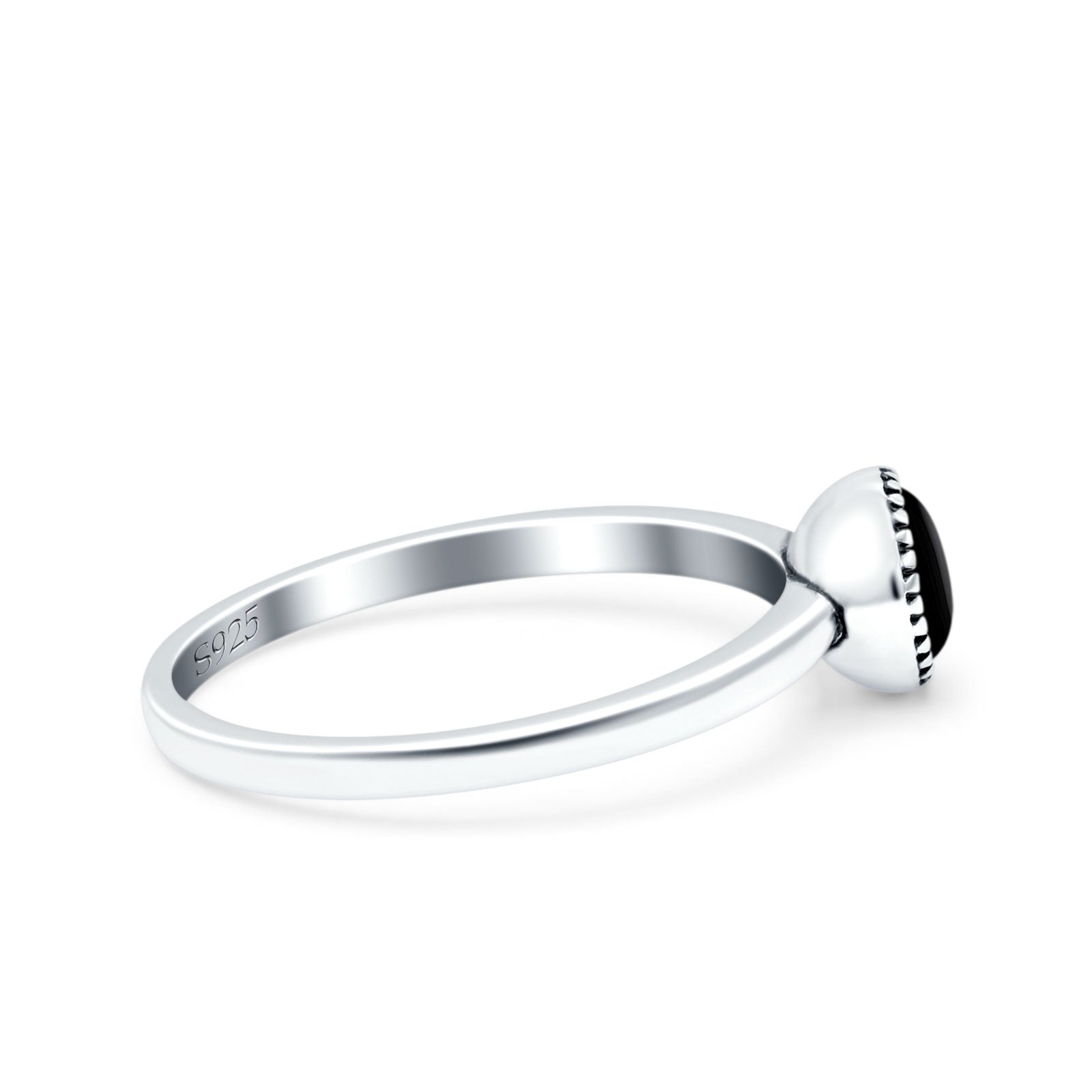 Petite Dainty Lab Opal Ring Solid Round Oxidized 925 Sterling Silver