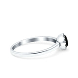 Petite Dainty Lab Opal Ring Solid Round Oxidized 925 Sterling Silver