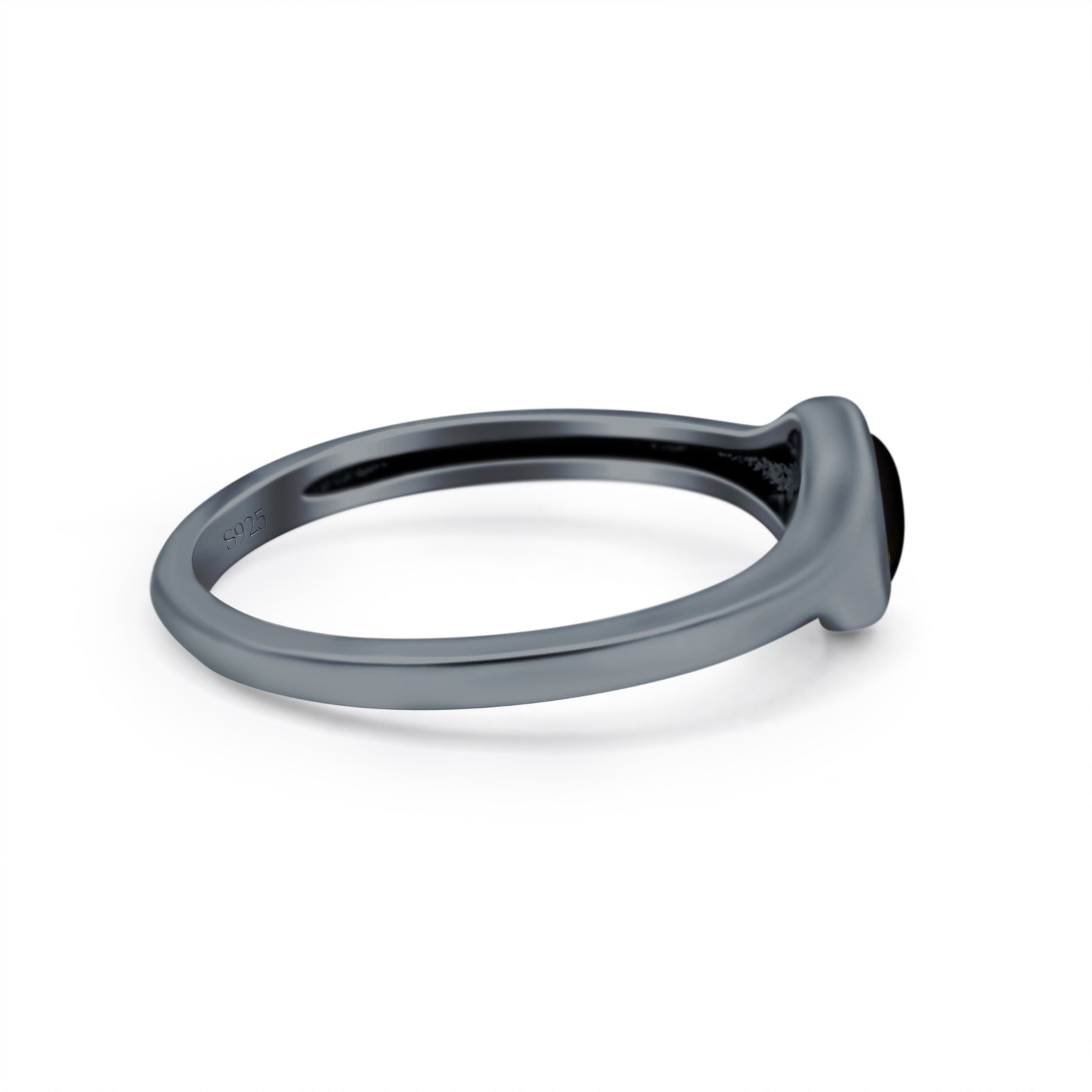 Petite Dainty Round Lab Opal Promise Ring Solid Oxidized 925 Sterling Silver (6mm)