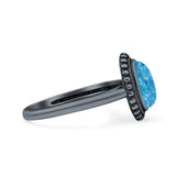 Petite Dainty Lab Opal Ring Solid Round Oxidized 925 Sterling Silver