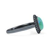 Petite Dainty Lab Opal Ring Solid Round Oxidized 925 Sterling Silver