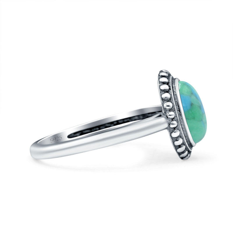 Petite Dainty Lab Opal Ring Solid Round Oxidized 925 Sterling Silver