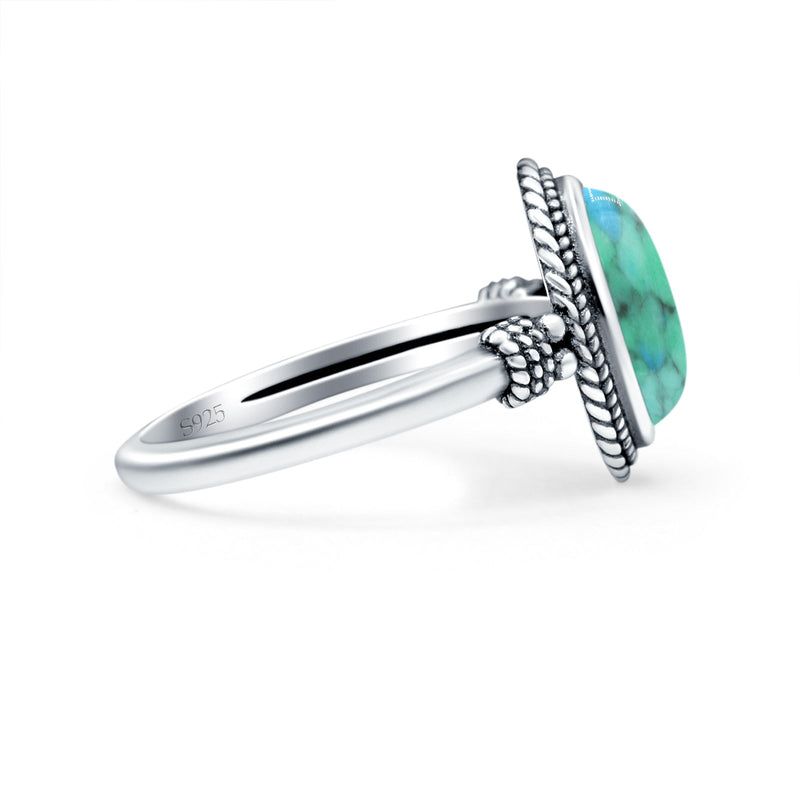 Petite Dainty Vintage Style Lab Opal Ring Solid Oval Oxidized 925 Sterling Silver