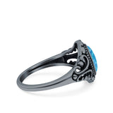 Filigree Vintage Style Oval Lab Opal Ring Solid Oxidized 925 Sterling Silver