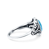 Filigree Vintage Style Oval Lab Opal Ring Solid Oxidized 925 Sterling Silver