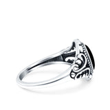 Filigree Vintage Style Oval Lab Opal Ring Solid Oxidized 925 Sterling Silver