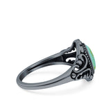 Filigree Vintage Style Oval Lab Opal Ring Solid Oxidized 925 Sterling Silver