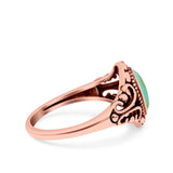 Filigree Vintage Style Oval Lab Opal Ring Solid Oxidized 925 Sterling Silver