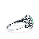 Filigree Vintage Style Oval Lab Opal Ring Solid Oxidized 925 Sterling Silver