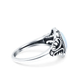 Filigree Vintage Style Oval Lab Opal Ring Solid Oxidized 925 Sterling Silver