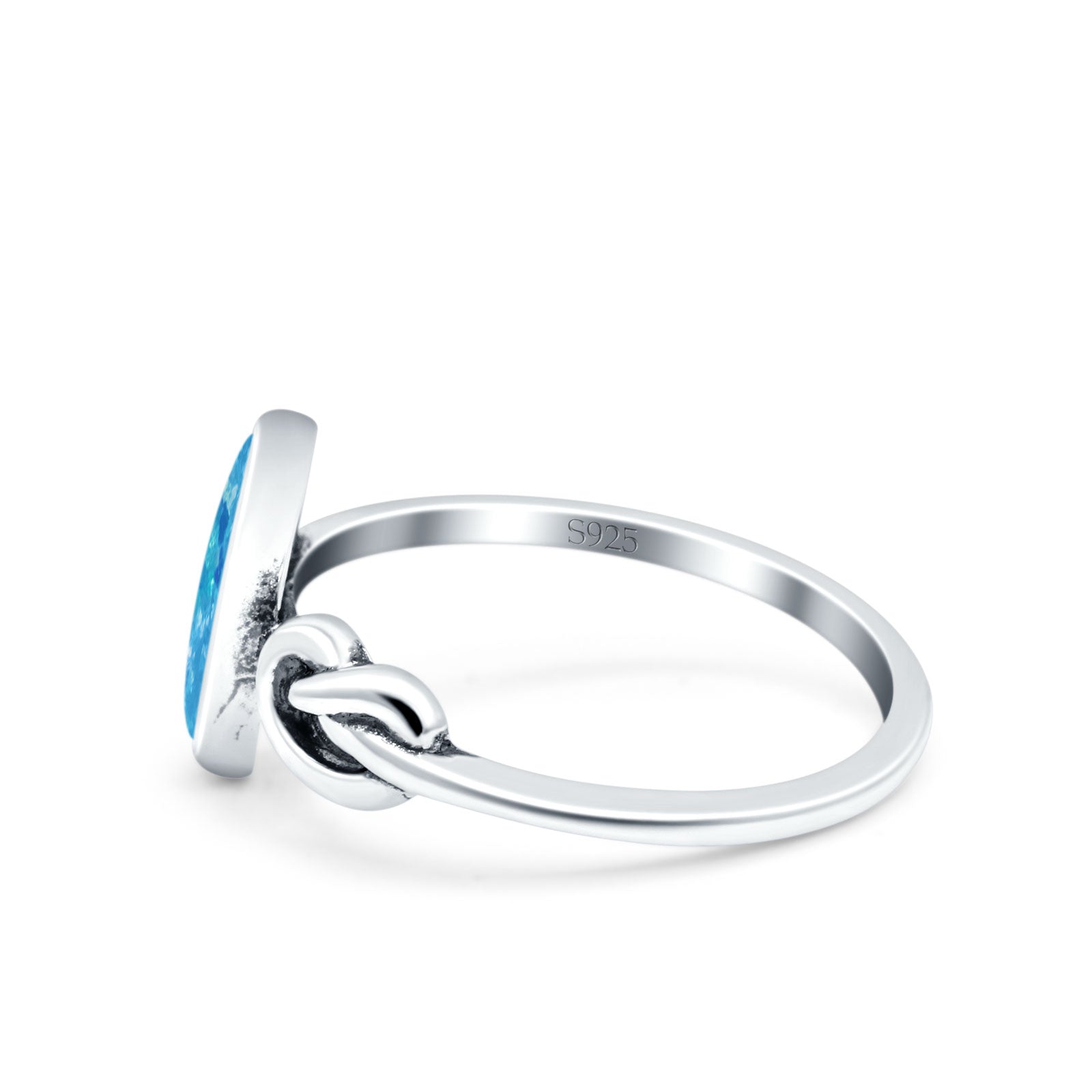 Vintage Style Oval Lab Opal Knot Ring Solid Oxidized 925 Sterling Silver