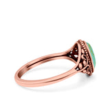 Vintage Style Oval Lab Opal Petite Dainty Ring Solid Oxidized 925 Sterling Silver