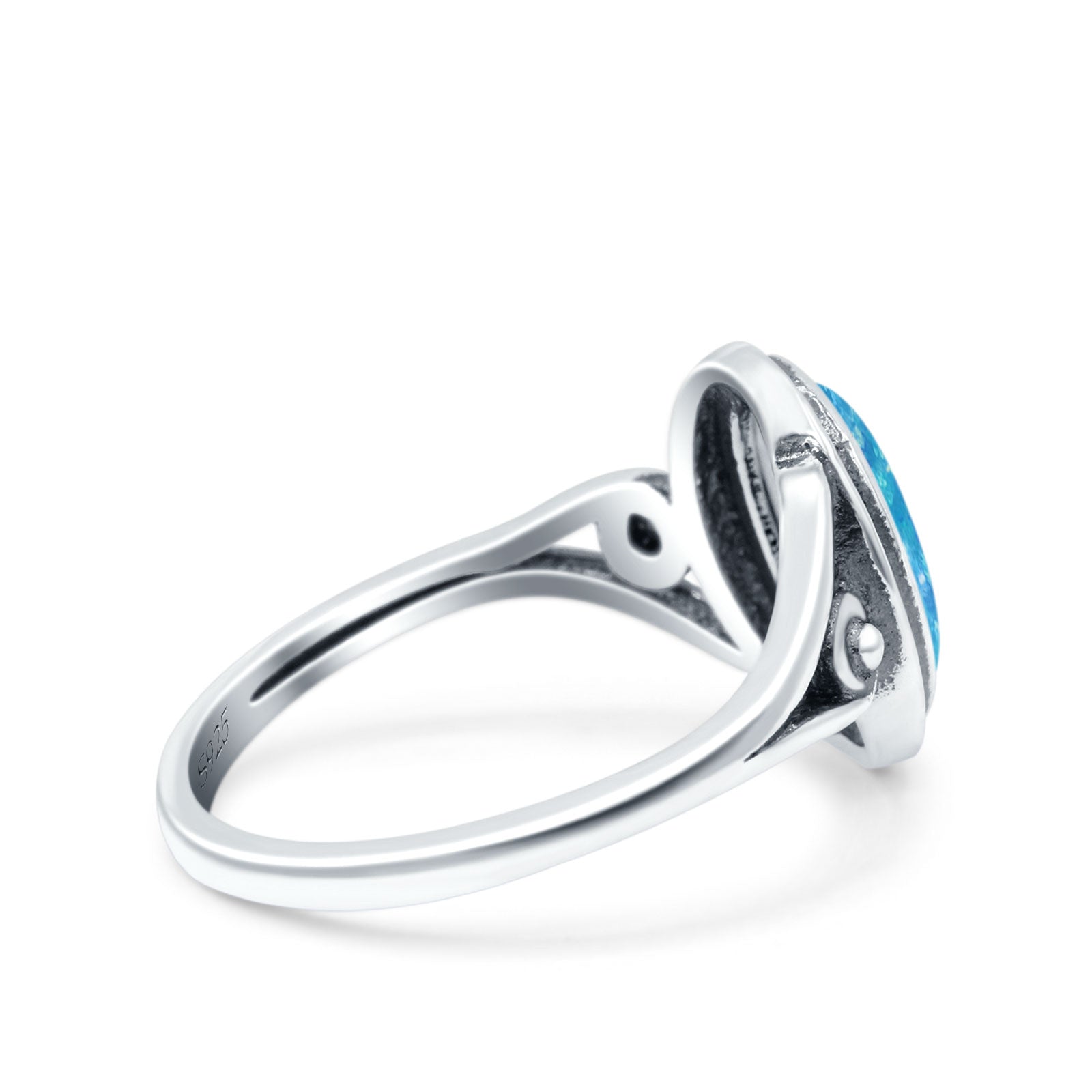 Petite Dainty Oval Lab Opal Vintage Style Ring Oxidized Solid 925 Sterling Silver 925 Sterling Silver