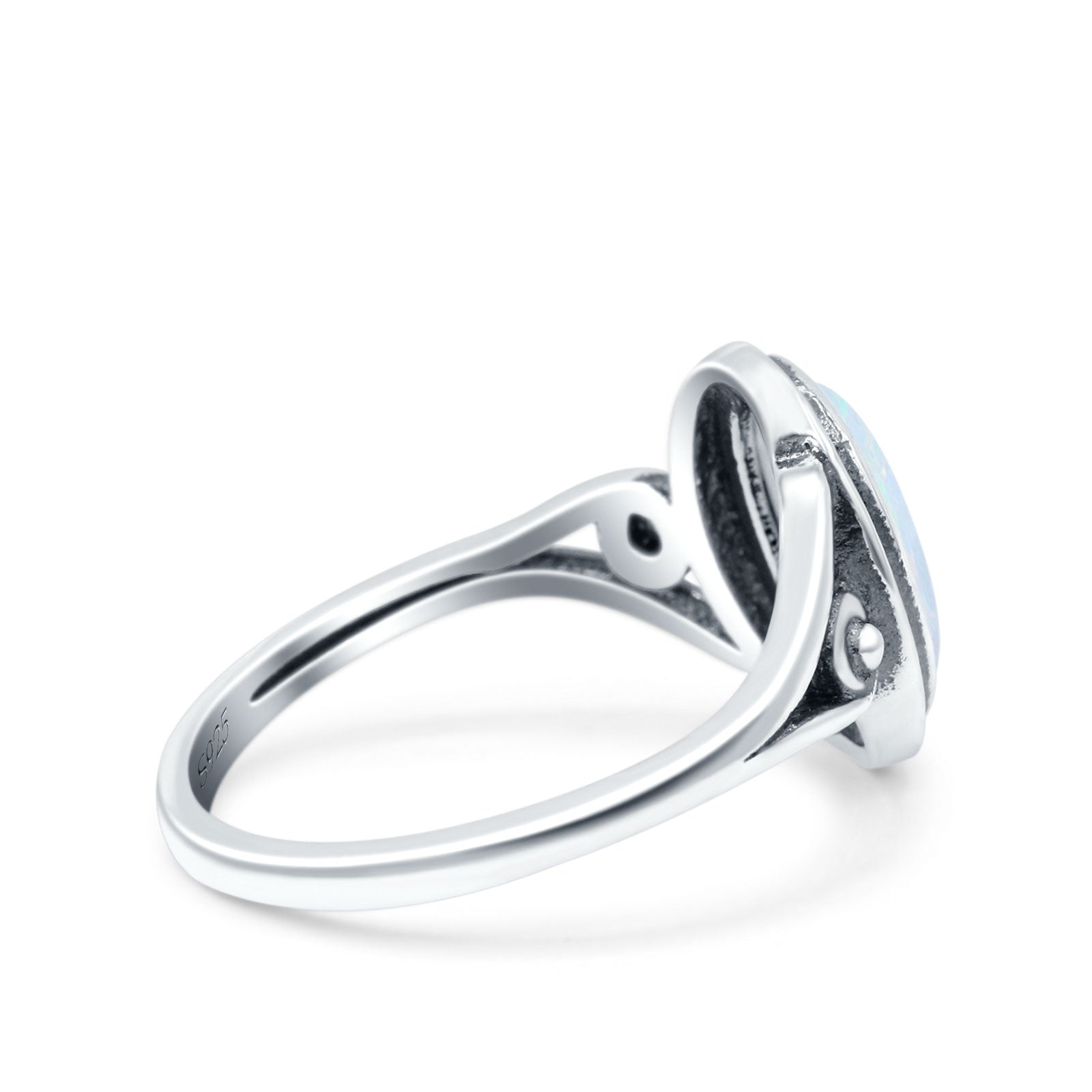 Petite Dainty Oval Lab Opal Vintage Style Ring Oxidized Solid 925 Sterling Silver 925 Sterling Silver