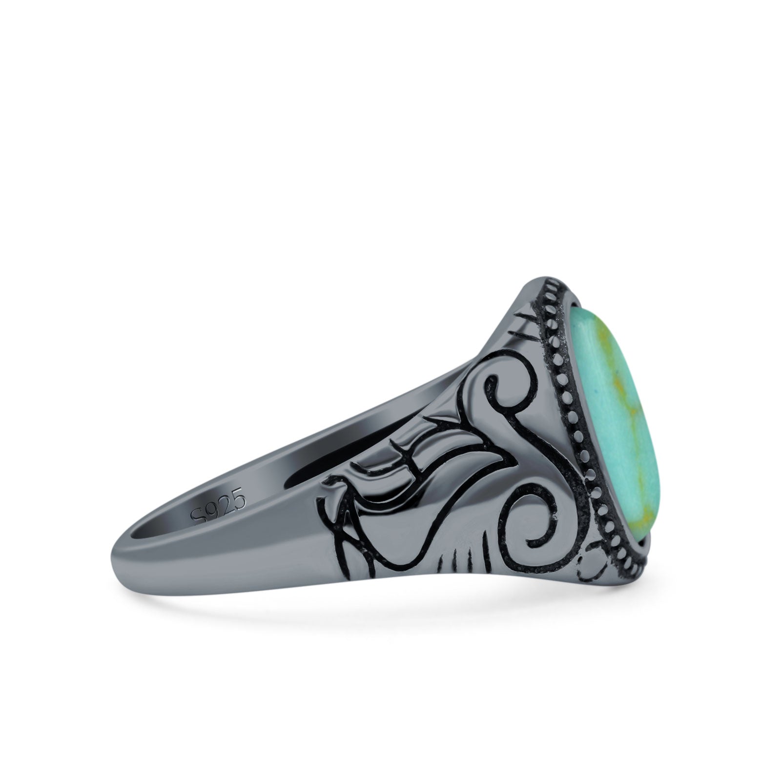 Petite Dainty Vintage Style Lab Opal Ring Solid Oval Oxidized 925 Sterling Silver