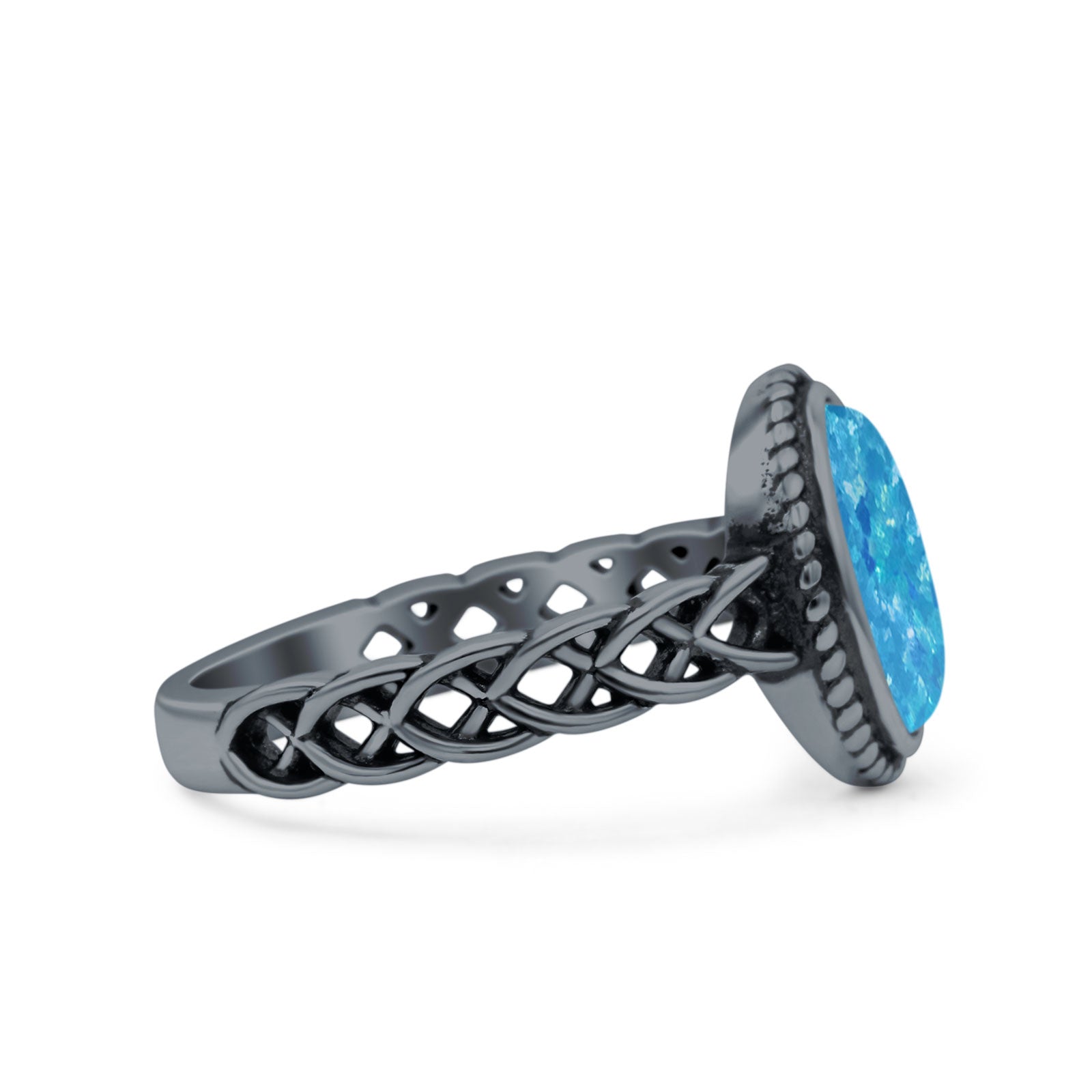 Petite Dainty Cross Vintage Style Lab Opal Ring Solid Oval Oxidized 925 Sterling Silver