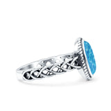 Petite Dainty Cross Vintage Style Lab Opal Ring Solid Oval Oxidized 925 Sterling Silver