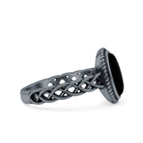 Petite Dainty Cross Vintage Style Lab Opal Ring Solid Oval Oxidized 925 Sterling Silver