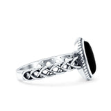 Petite Dainty Cross Vintage Style Lab Opal Ring Solid Oval Oxidized 925 Sterling Silver