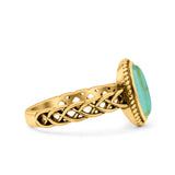 Petite Dainty Cross Vintage Style Lab Opal Ring Solid Oval Oxidized 925 Sterling Silver