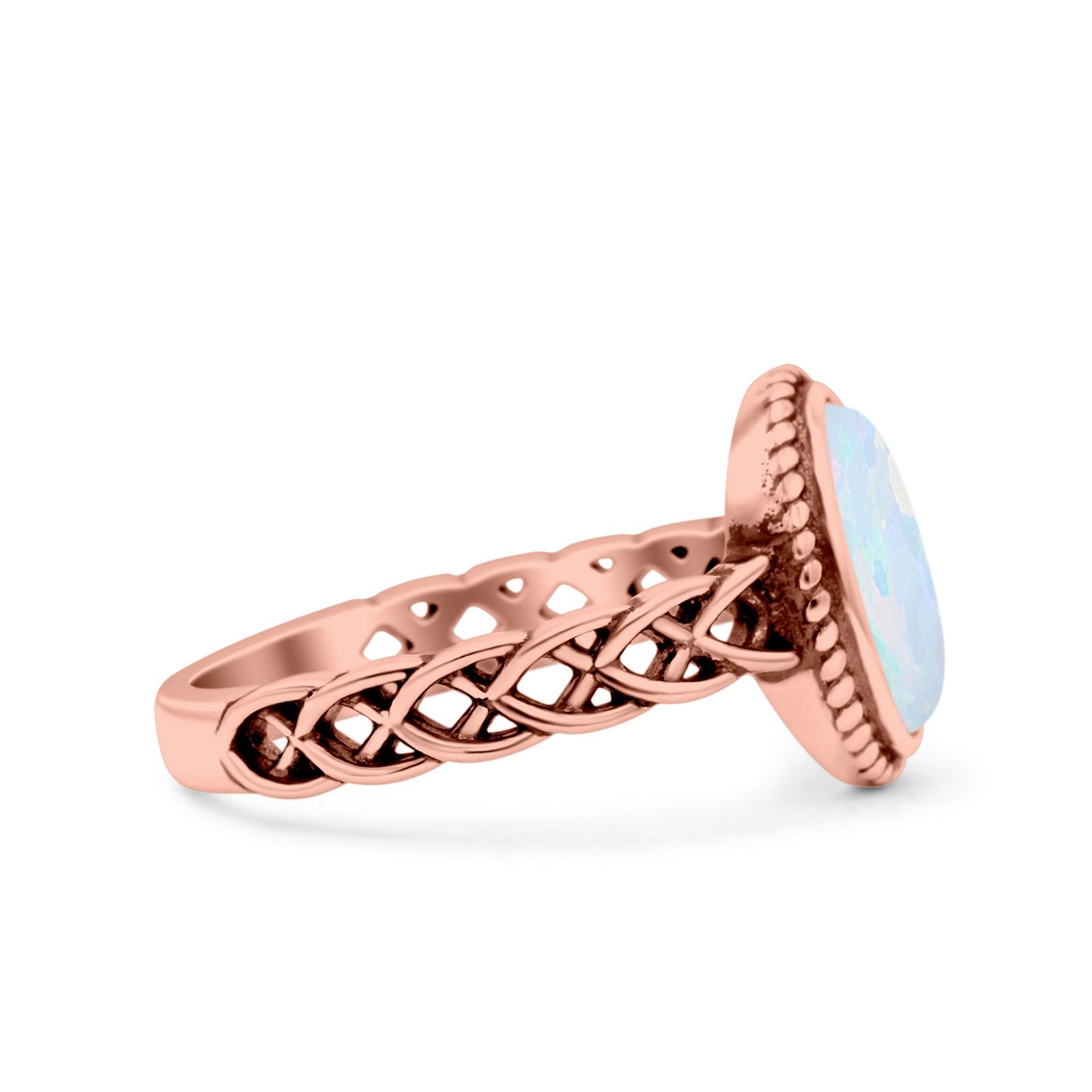 Petite Dainty Cross Vintage Style Lab Opal Ring Solid Oval Oxidized 925 Sterling Silver