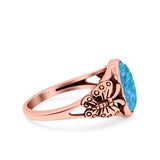 Petite Dainty Butterfly Lab Opal Ring Solid Oval Oxidized 925 Sterling Silver