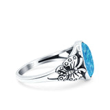 Petite Dainty Butterfly Lab Opal Ring Solid Oval Oxidized 925 Sterling Silver