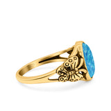 Petite Dainty Butterfly Lab Opal Ring Solid Oval Oxidized 925 Sterling Silver