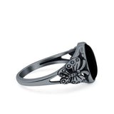 Petite Dainty Butterfly Lab Opal Ring Solid Oval Oxidized 925 Sterling Silver