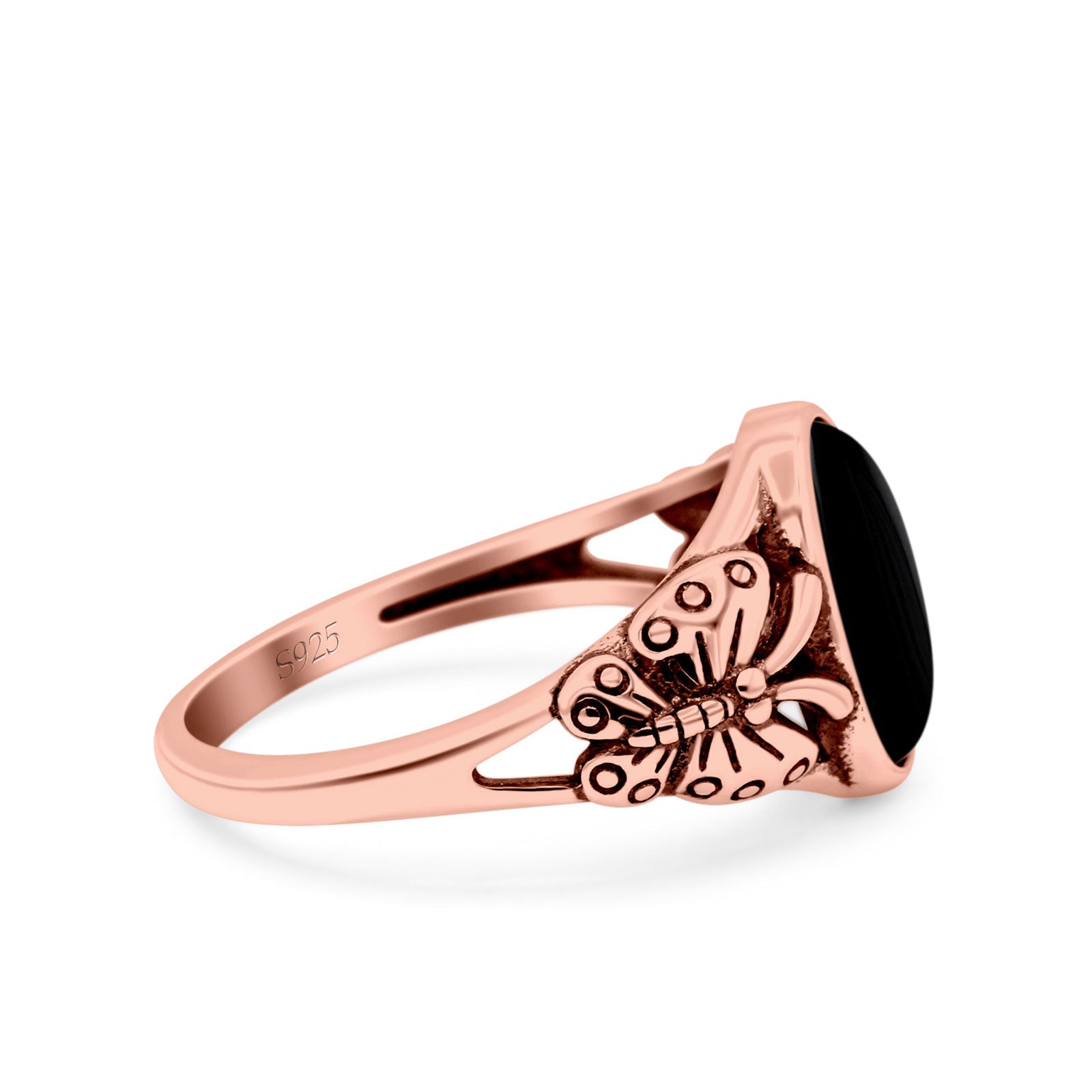 Petite Dainty Butterfly Lab Opal Ring Solid Oval Oxidized 925 Sterling Silver