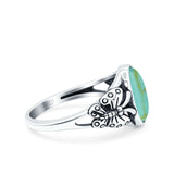 Petite Dainty Butterfly Lab Opal Ring Solid Oval Oxidized 925 Sterling Silver