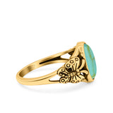 Petite Dainty Butterfly Lab Opal Ring Solid Oval Oxidized 925 Sterling Silver