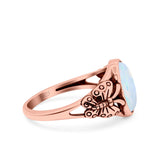 Petite Dainty Butterfly Lab Opal Ring Solid Oval Oxidized 925 Sterling Silver