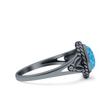 Filigree Petite Dainty Lab Opal Ring Solid Oval Oxidized 925 Sterling Silver