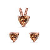 Heart Shape Jewelry Matching Set Pendant Earring Simulated Cubic Zirconia 925 Sterling Silver
