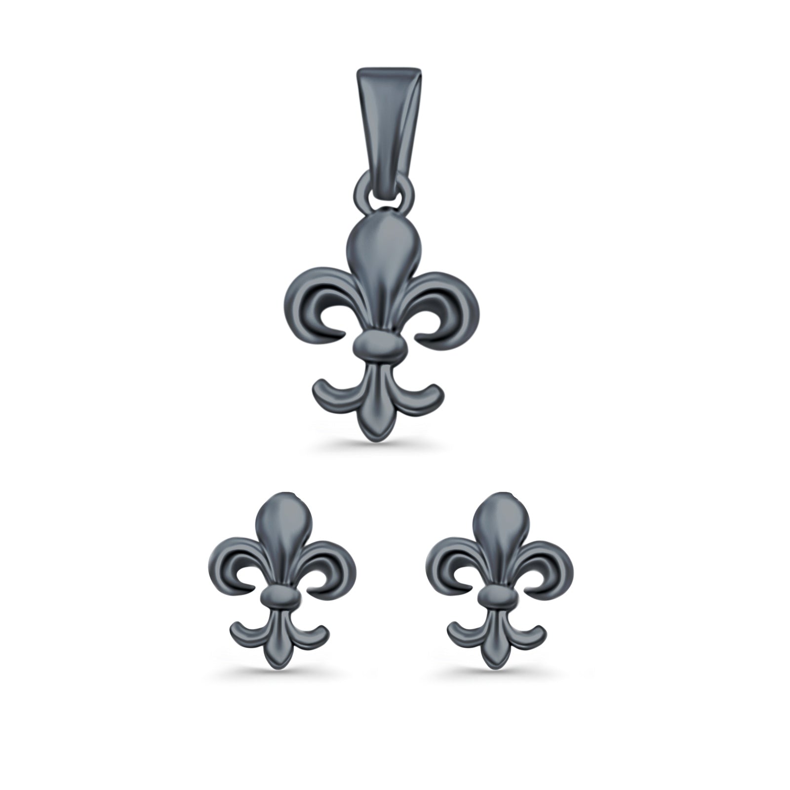 Fleur de Lis Jewelry Matching Set Pendant Drop Dangle Earring 925 Sterling Silver