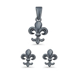 Fleur de Lis Jewelry Matching Set Pendant Drop Dangle Earring 925 Sterling Silver