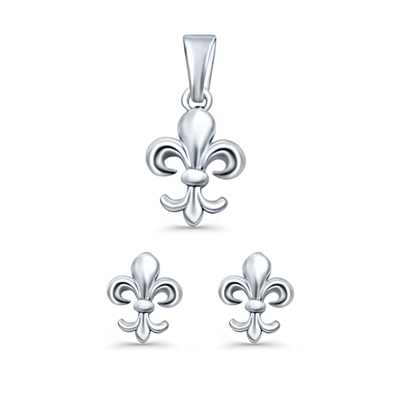 Fleur de Lis Jewelry Matching Set Pendant Drop Dangle Earring 925 Sterling Silver