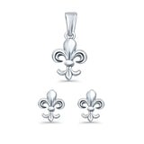 Fleur de Lis Jewelry Matching Set Pendant Drop Dangle Earring 925 Sterling Silver