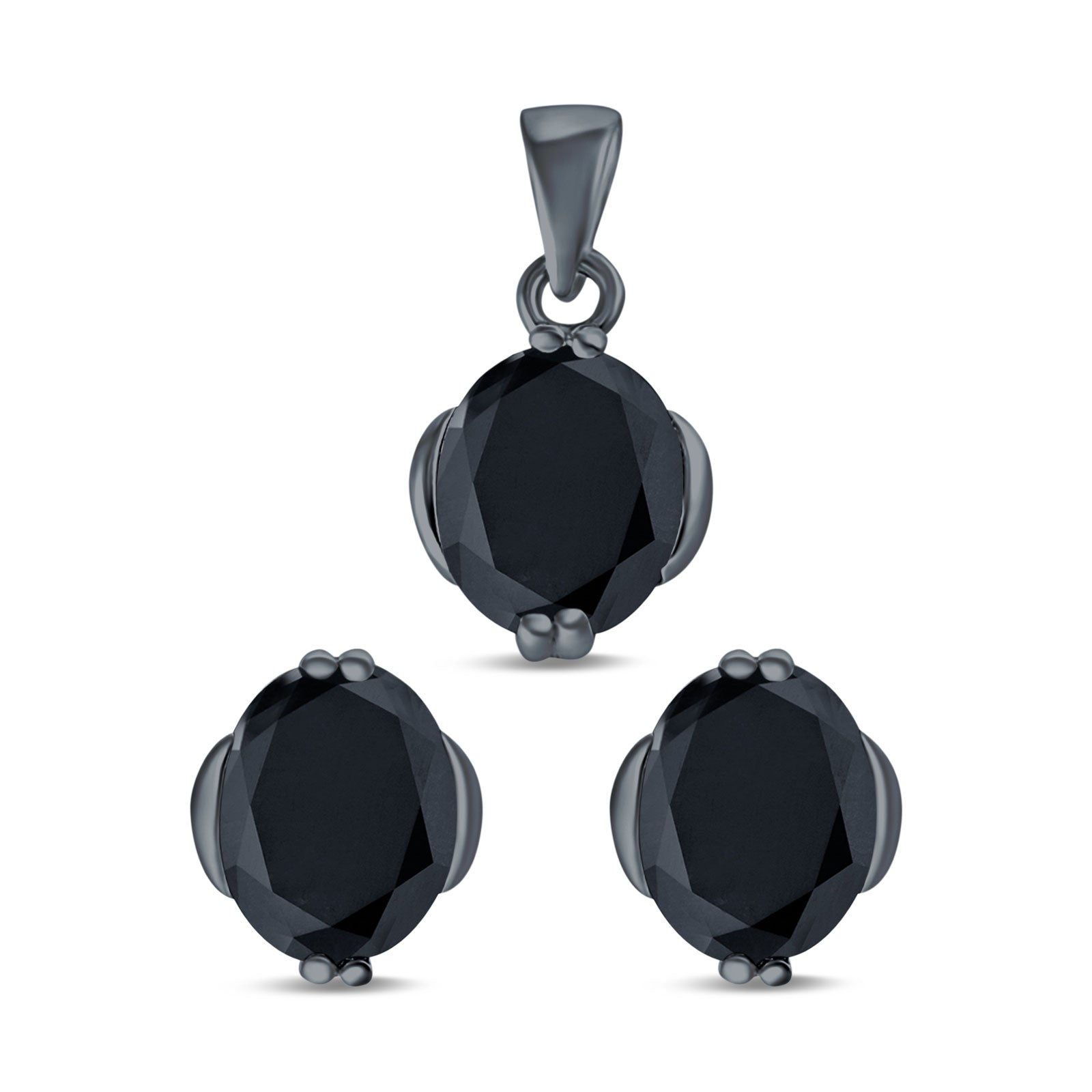Jewelry Matching Set Pendant Earring Oval Simulated CZ 925 Sterling Silver