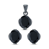 Jewelry Matching Set Pendant Earring Oval Simulated CZ 925 Sterling Silver