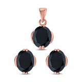 Jewelry Matching Set Pendant Earring Oval Simulated CZ 925 Sterling Silver